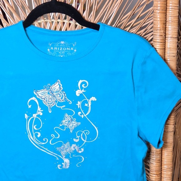 Arizona Jean Company Tops - Arizona Girl XL Jr Smal Y2K Butterfly Graphic Tee Shirt Short Sleeve Bright Blue